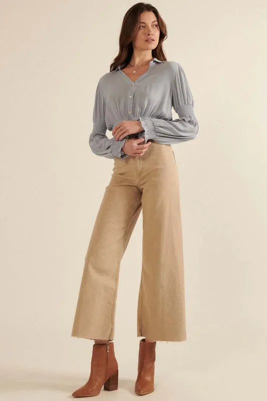 Solid Collar Neck Half Button Front Blouse