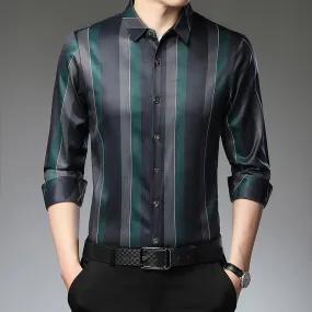 Square Collar Striped Pattern Casual Style Long Sleeve Shirt for Men