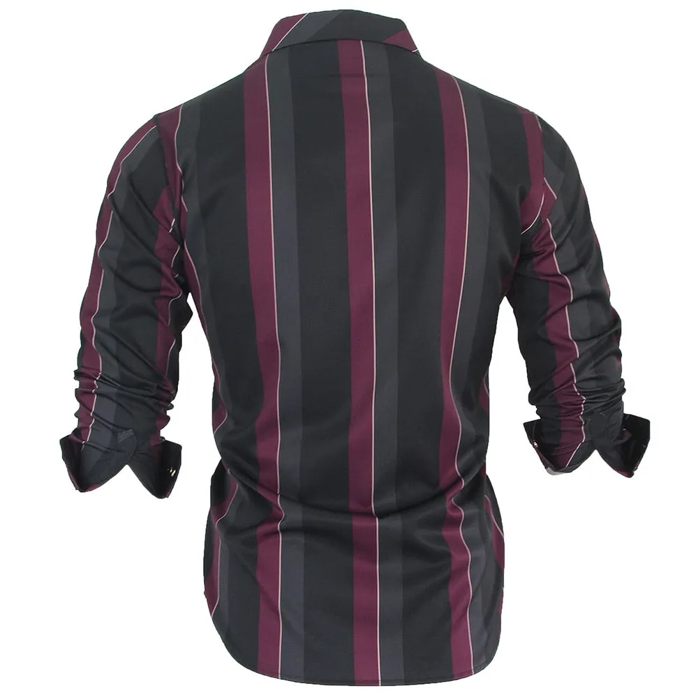 Square Collar Striped Pattern Casual Style Long Sleeve Shirt for Men