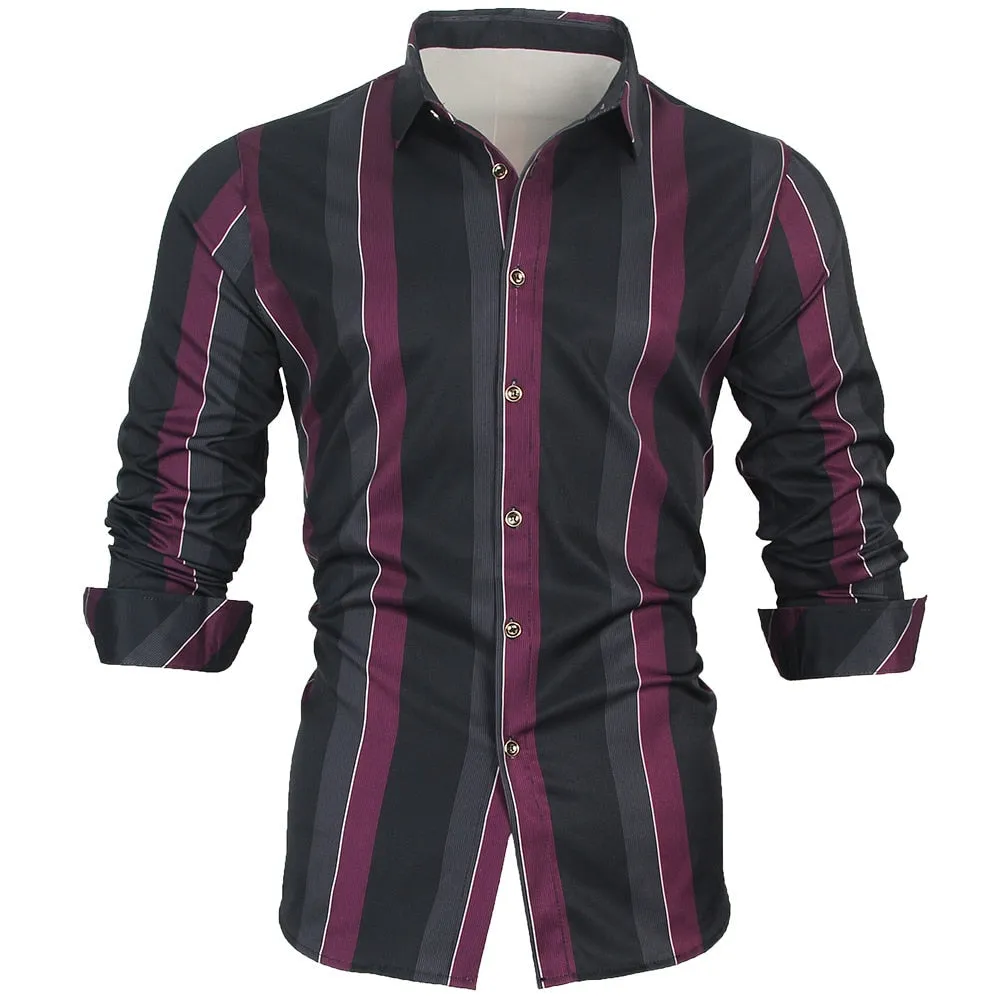 Square Collar Striped Pattern Casual Style Long Sleeve Shirt for Men