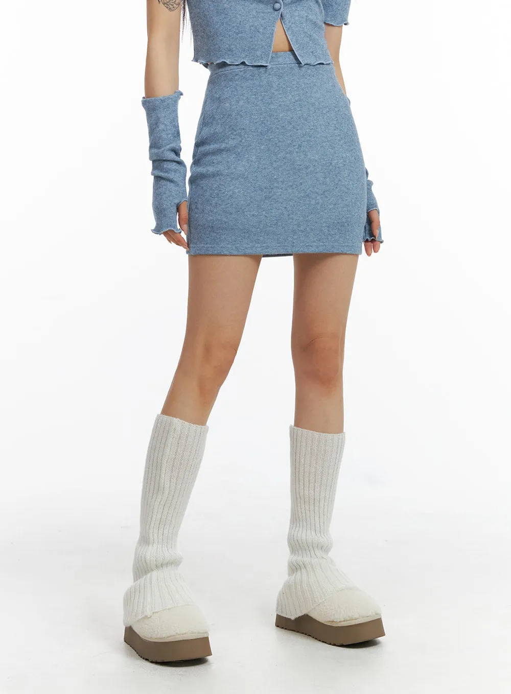 Square Neck Crop Tee with Hand Warmer Skirt Set CJ408