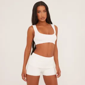 Square Neck Crop Top And Fold Over Waistband Shorts Co-Ord Set In White Knit