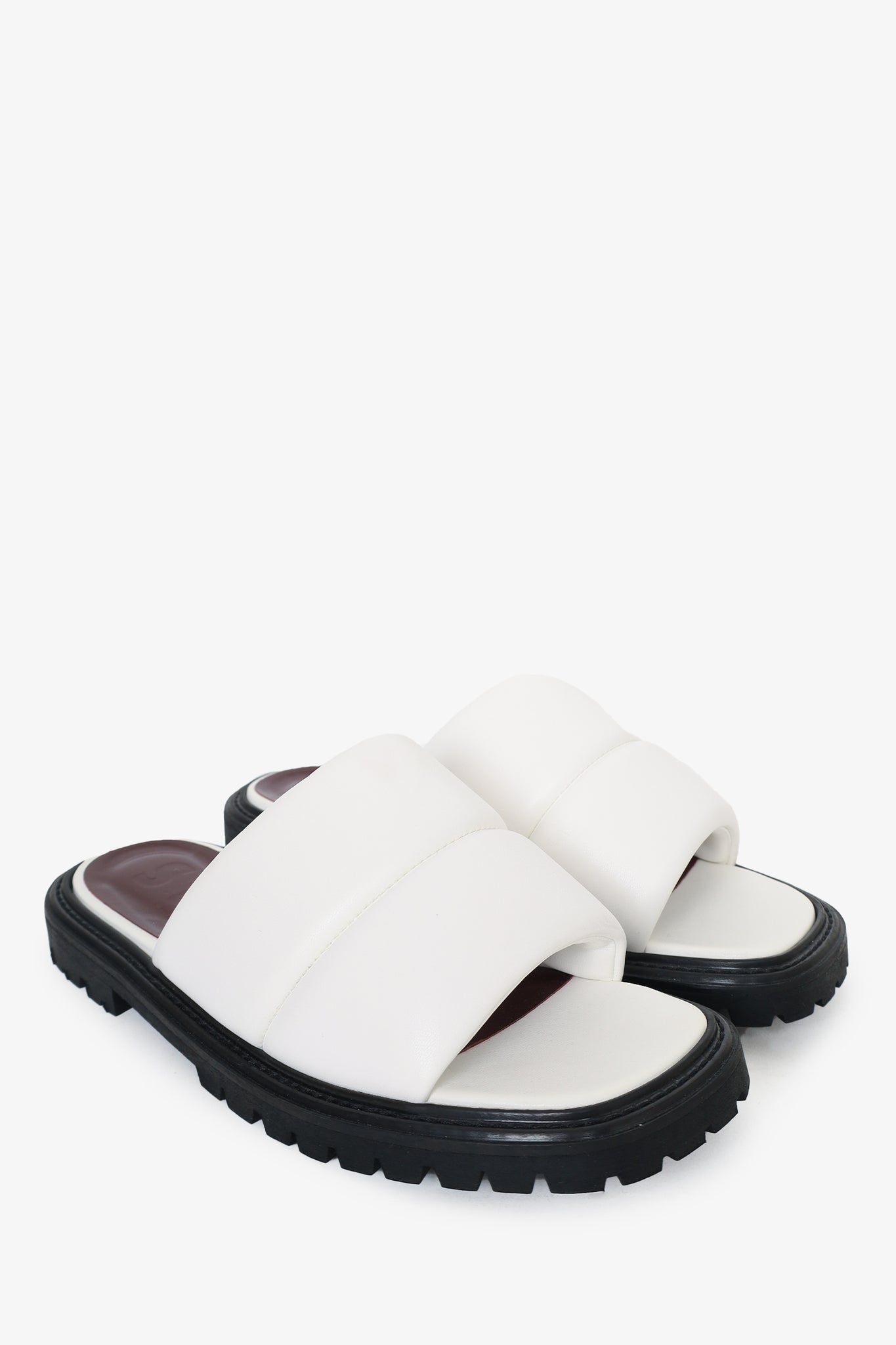 Staud White Puffer Vegan Leather Slide Sandals Size 40