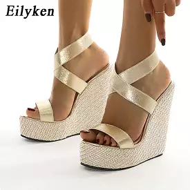 Super High Peep Toe Gladiator Wedges Sandals Platform Fashion Summer Sandals