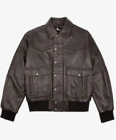 The Kooples Mens Dark Brown Flap-pocket oversized-fit leather jacket