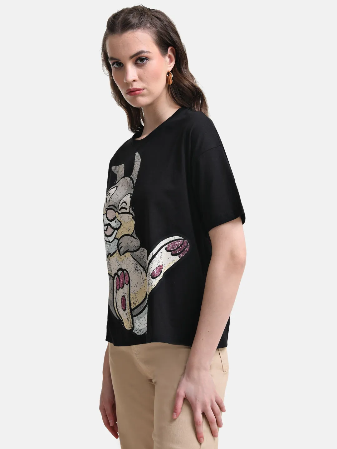 Thumper Printed Graphic Crop T-Shirt With Sequin