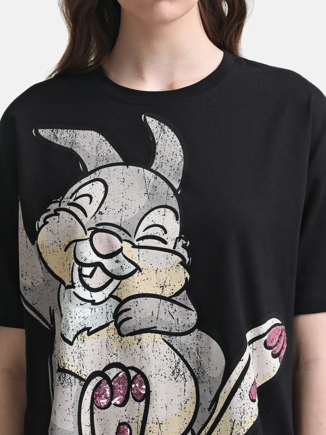 Thumper Printed Graphic Crop T-Shirt With Sequin