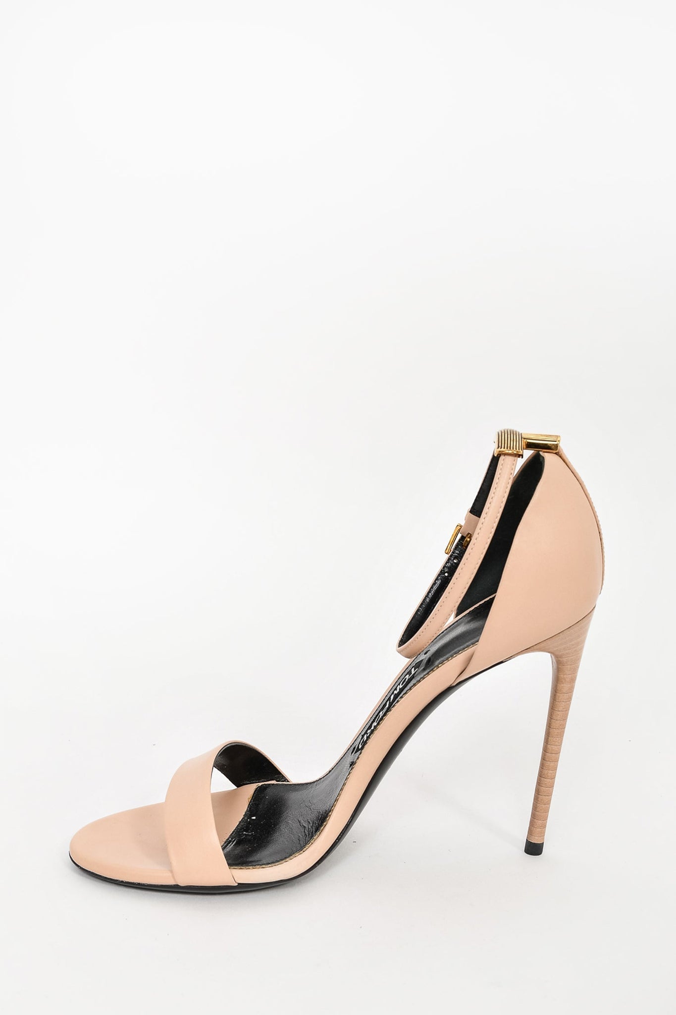 Tom Ford Pink Leather Heeled Sandals w/ Gold T sz 38.5