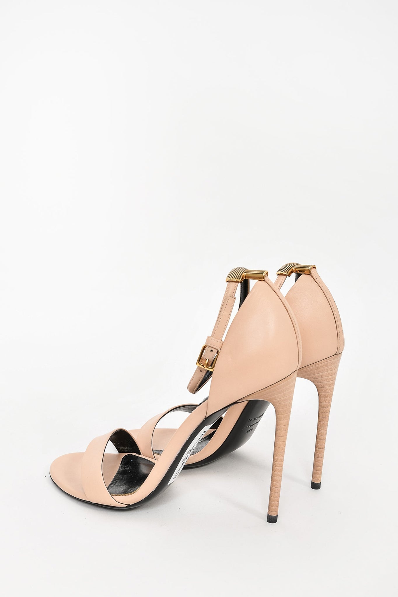 Tom Ford Pink Leather Heeled Sandals w/ Gold T sz 38.5