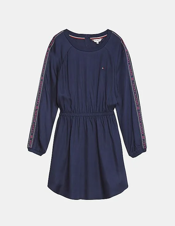 Tommy Hilfiger Kids Girls Navy Tape Detail Twill Dress