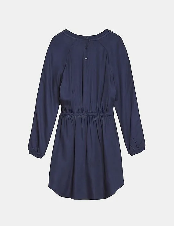 Tommy Hilfiger Kids Girls Navy Tape Detail Twill Dress