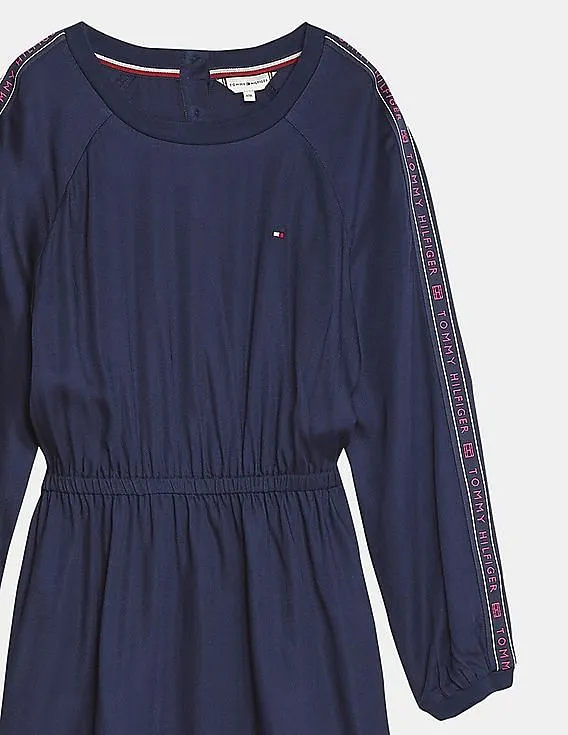 Tommy Hilfiger Kids Girls Navy Tape Detail Twill Dress