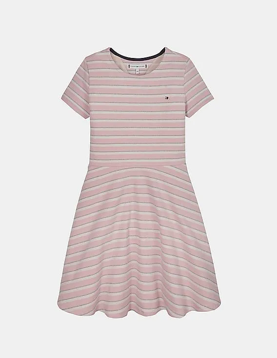 Tommy Hilfiger Kids Girls Pink Sparkle Knit Fit And Flare Dress