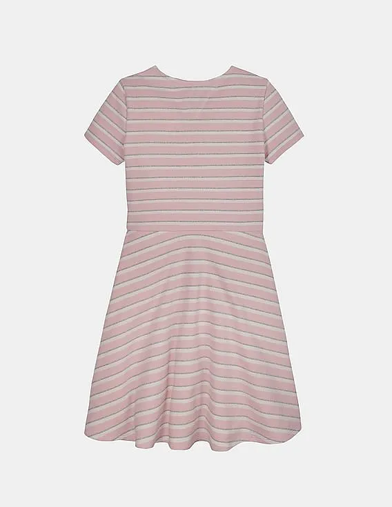 Tommy Hilfiger Kids Girls Pink Sparkle Knit Fit And Flare Dress