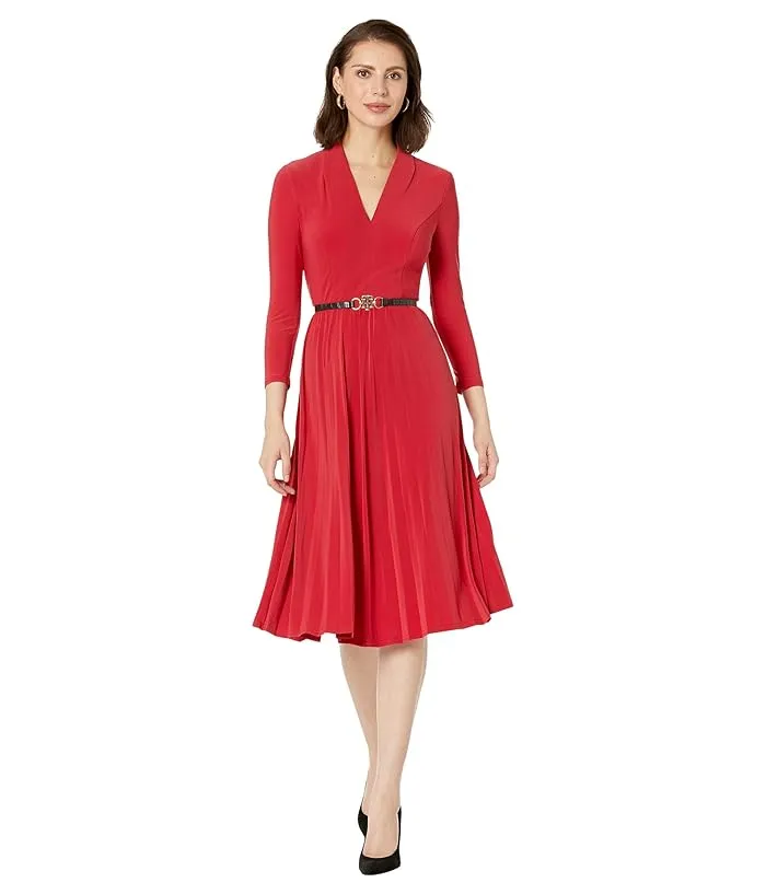 Tommy Hilfiger Long Sleeve V-Neck Jersey Dress with Pleated Skirt