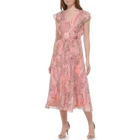 Tommy Hilfiger Paisley Ruffle Front Midi Dress Women's