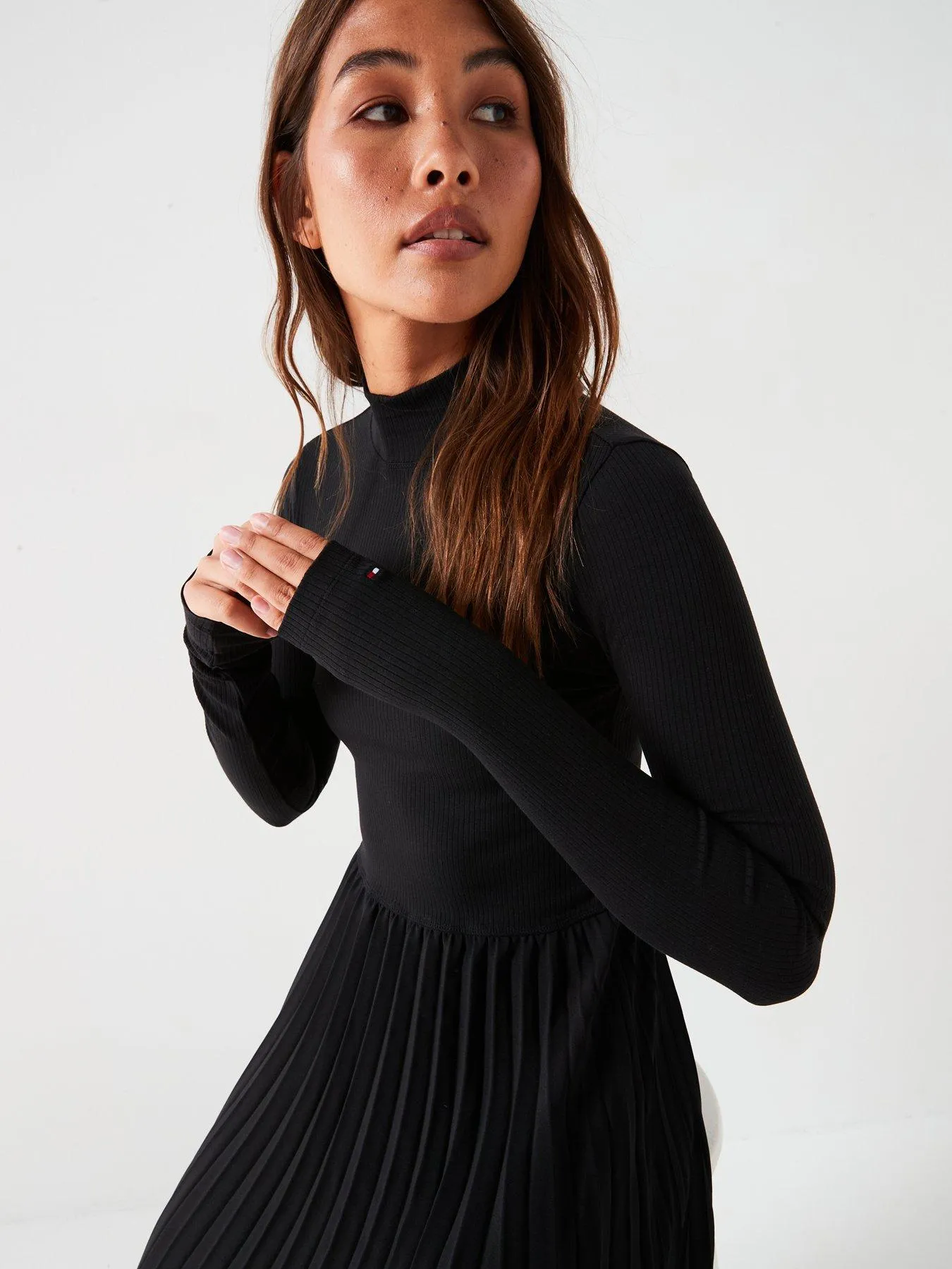 Tommy Hilfiger Pleated Long Sleeve Dress - Black