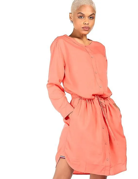 Tommy Hilfiger Women Coral Round Neck Shirt Dress