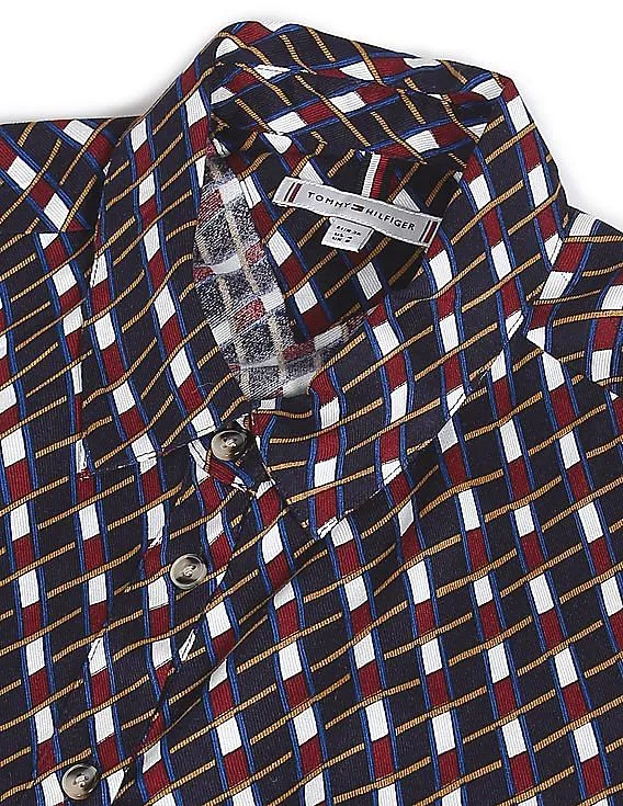 Tommy Hilfiger Women Multi Colour Geometric Print Belted Shirt Dress