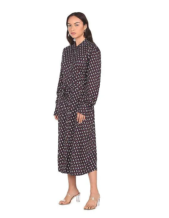 Tommy Hilfiger Women Multi Colour Geometric Print Belted Shirt Dress