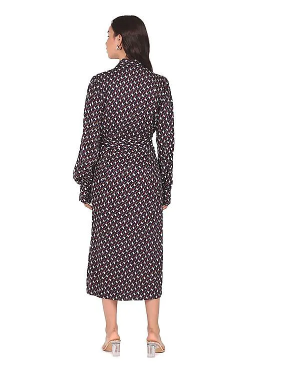 Tommy Hilfiger Women Multi Colour Geometric Print Belted Shirt Dress