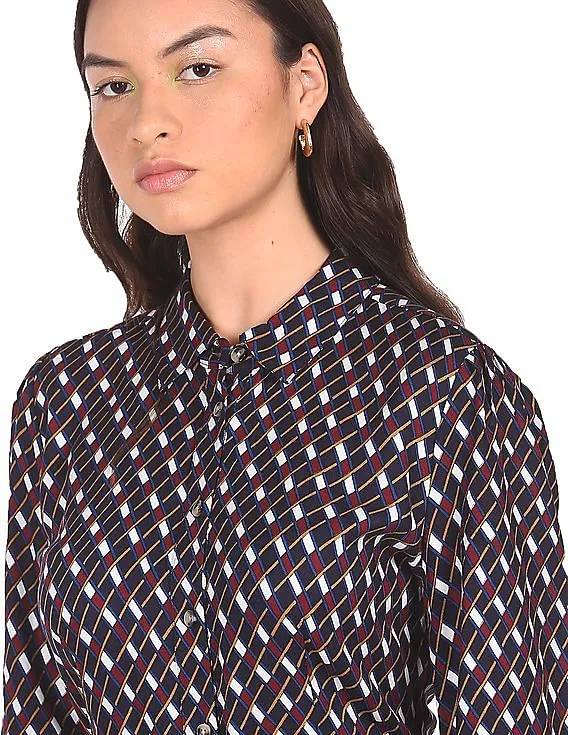 Tommy Hilfiger Women Multi Colour Geometric Print Belted Shirt Dress