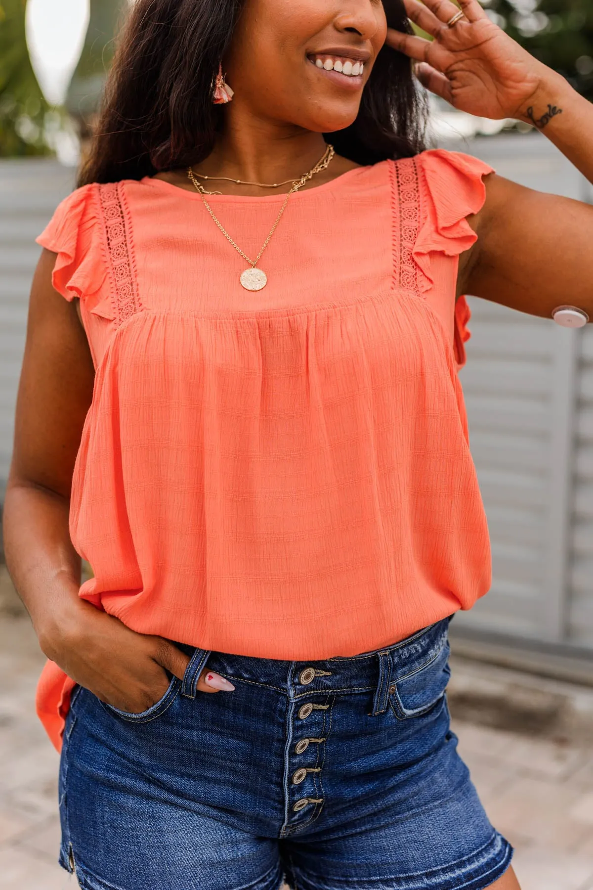 Tranquil Days Sleeveless Blouse- Coral