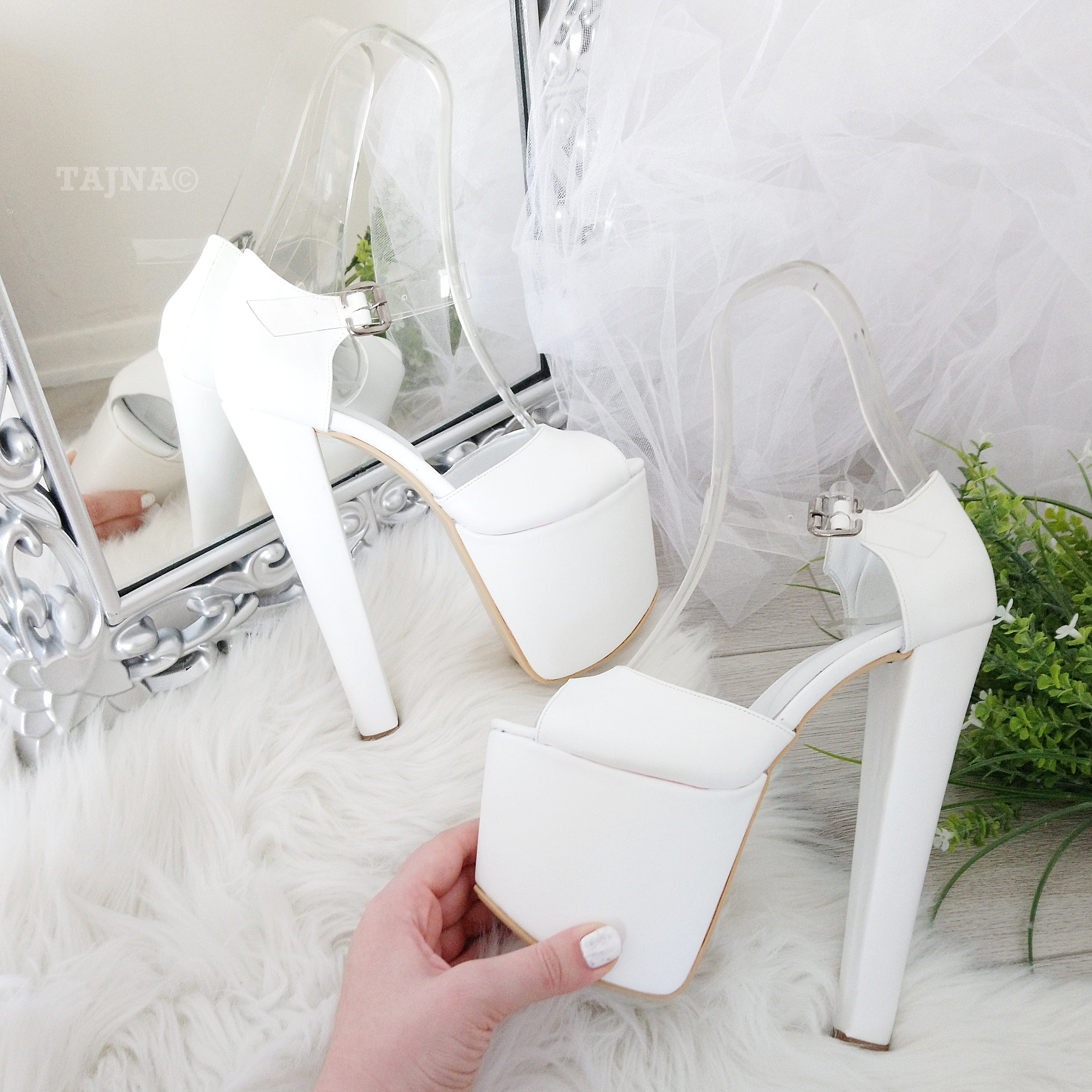 Transparent Strap Lace High Heel Platform Bride Shoes