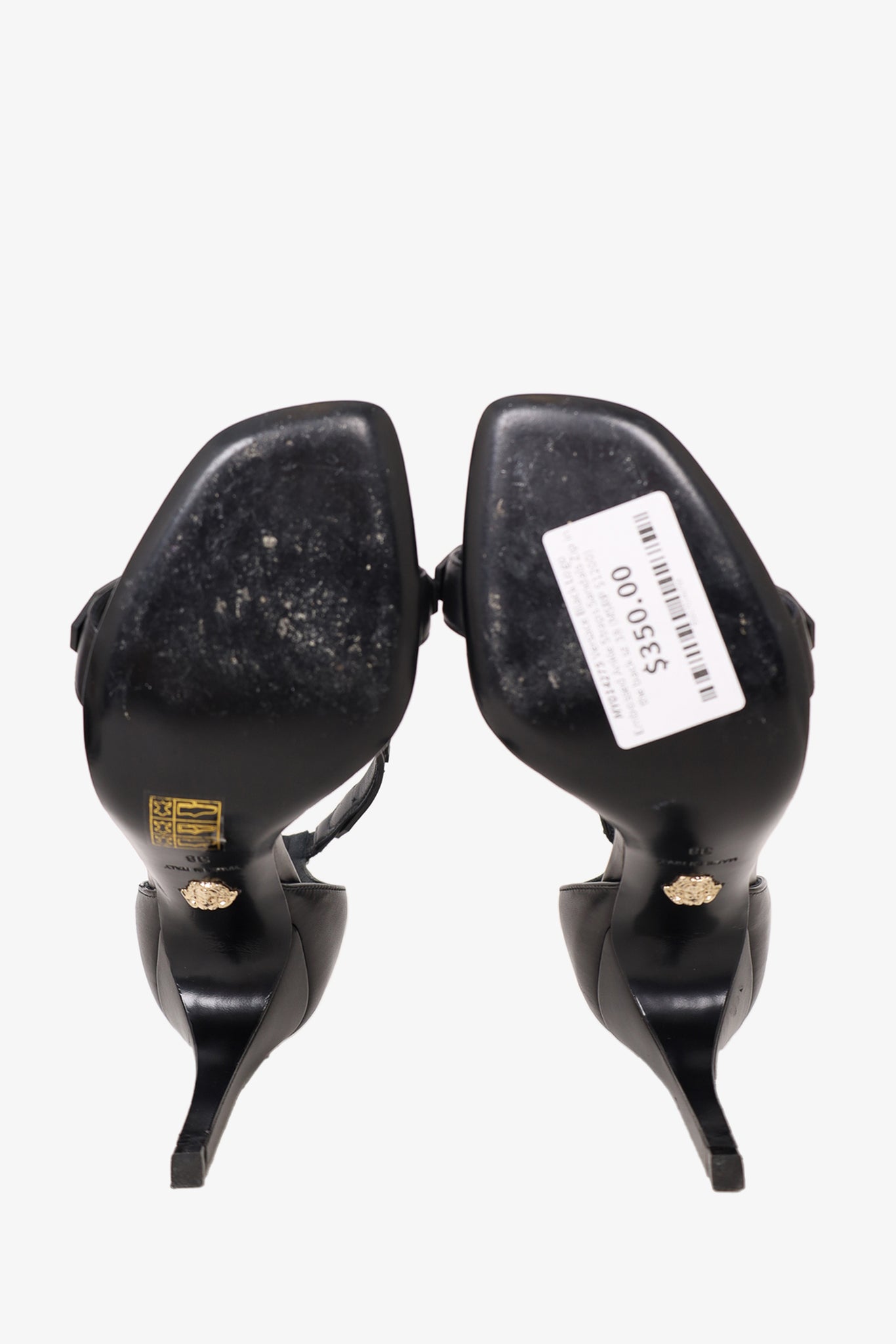 Versace Black Logo Embossed Ankle Straps Sandals Size 38