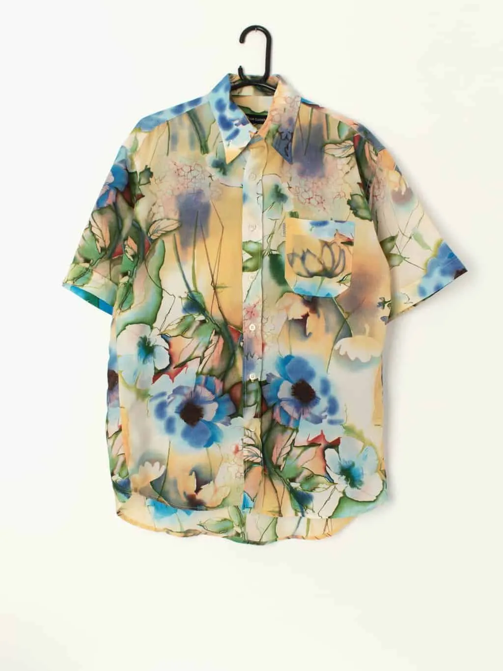 Vintage abstract shirt with artistic watercolour style floral summer garden pattern – Medium