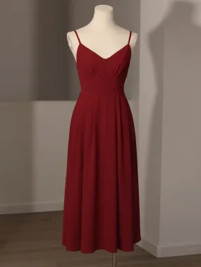 Vintage Burgundy Romantic Summer Midi Dress