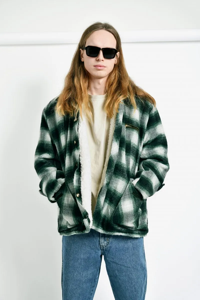 Vintage warm plaid coat green