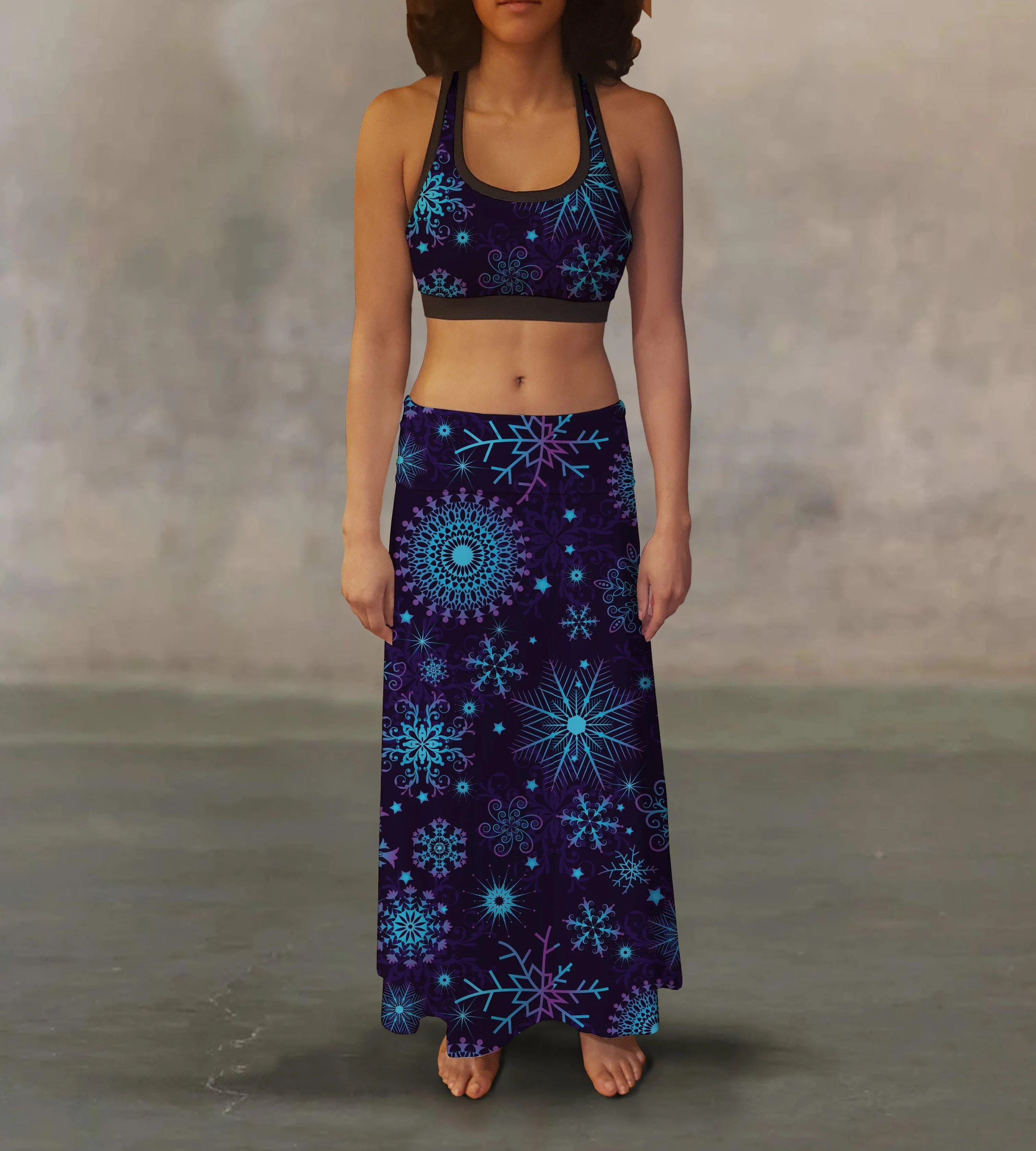 Violet Snowflakes Maxi Skirt