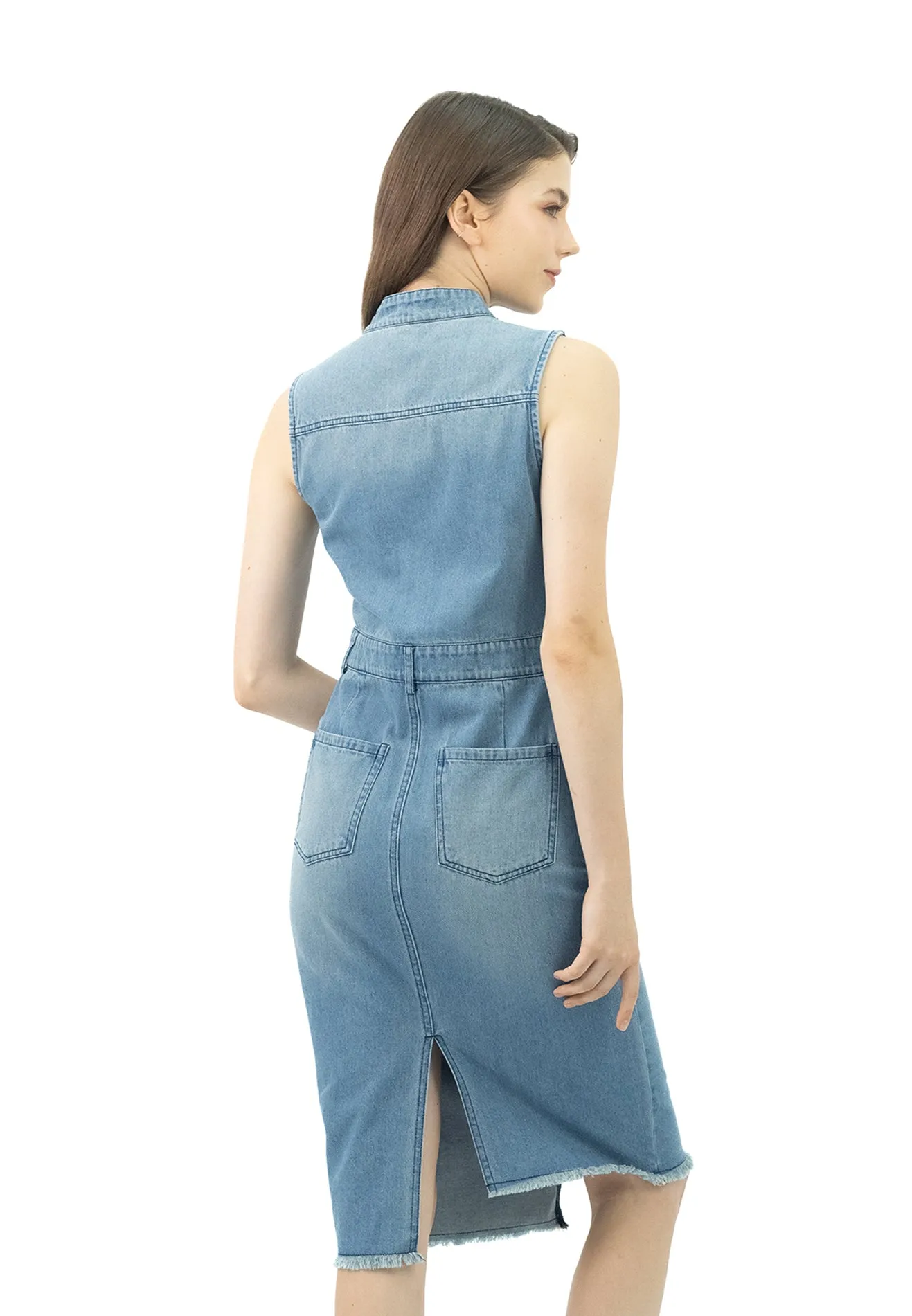 VOIR JEANS Button Front Sleeveless Denim Dress