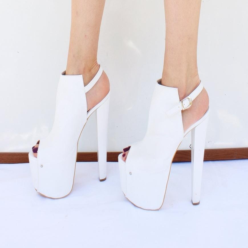 White Peep Toe Chunky High Heel Platform Shoes