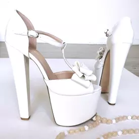 White Ribbon Bridal Platform Shoes