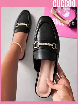 Woman Shoes Fashionable Black Mule Flat Shoes For Spring And Summer