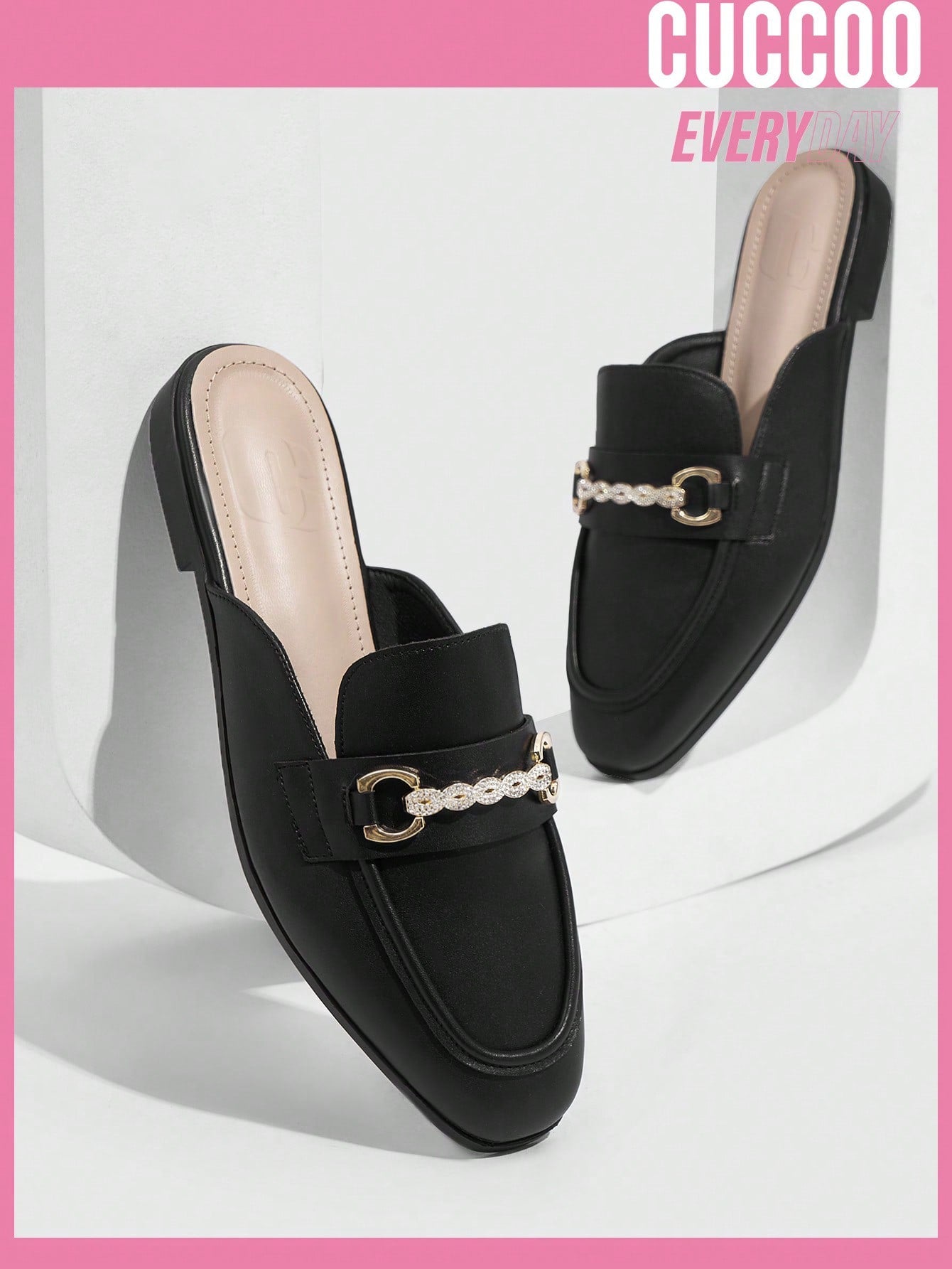 Woman Shoes Fashionable Black Mule Flat Shoes For Spring And Summer