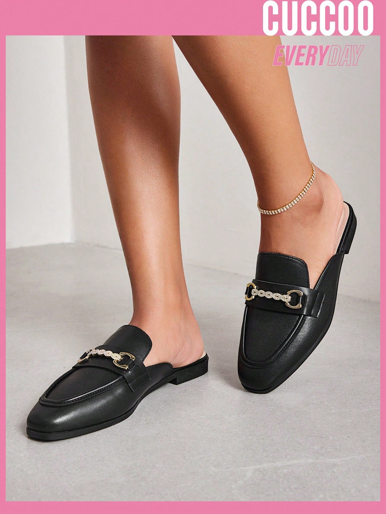 Woman Shoes Fashionable Black Mule Flat Shoes For Spring And Summer