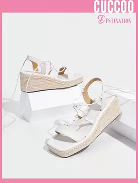 Woman Shoes Fashionable Platform Espadrille Sandals With Strappy Tie For Spring And Summer