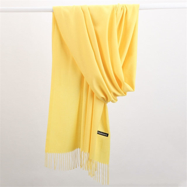 Women Solid Scarf Cashmere Feeling Pashmina Shawls Tassel Hijab