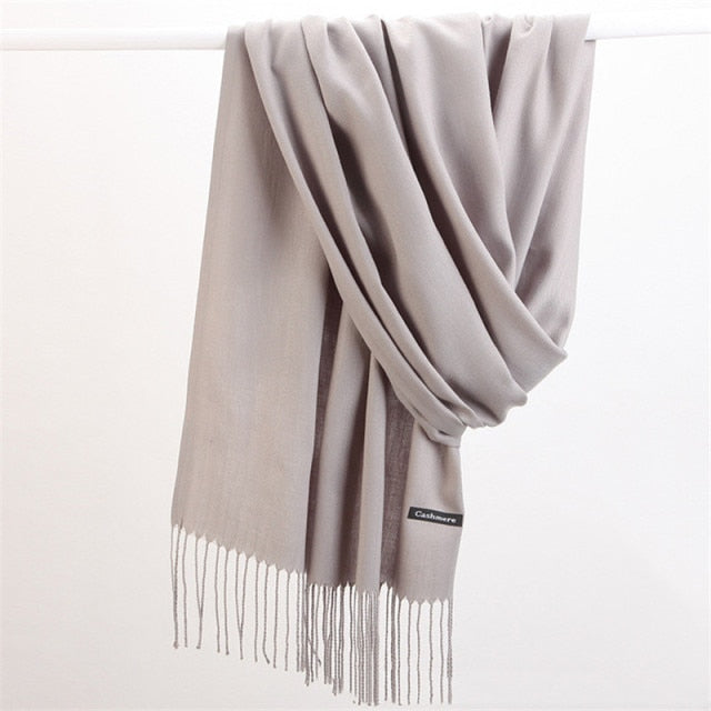 Women Solid Scarf Cashmere Feeling Pashmina Shawls Tassel Hijab