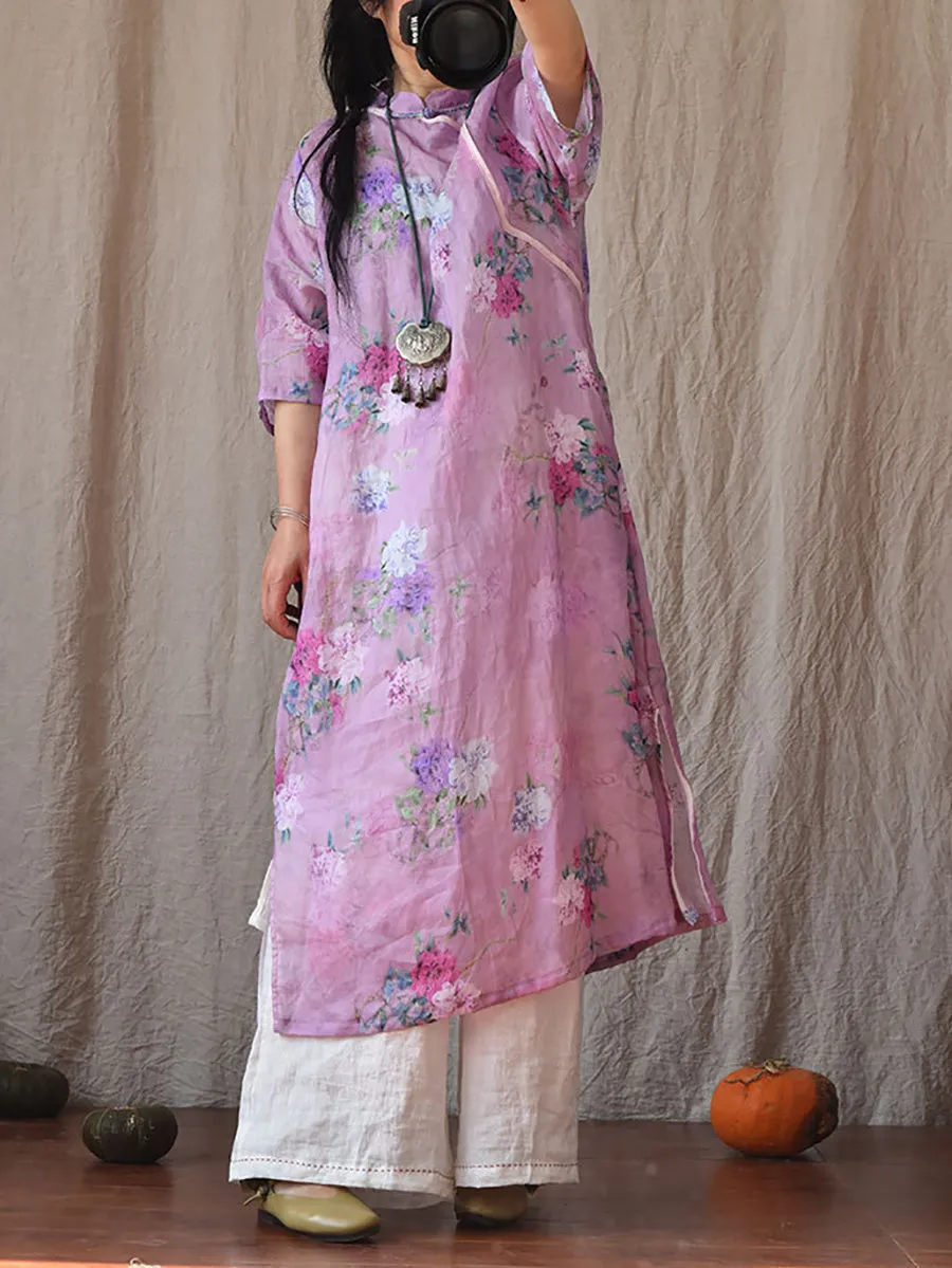 Women Vintage Summer Floral Ramie Robe Dress CO1022