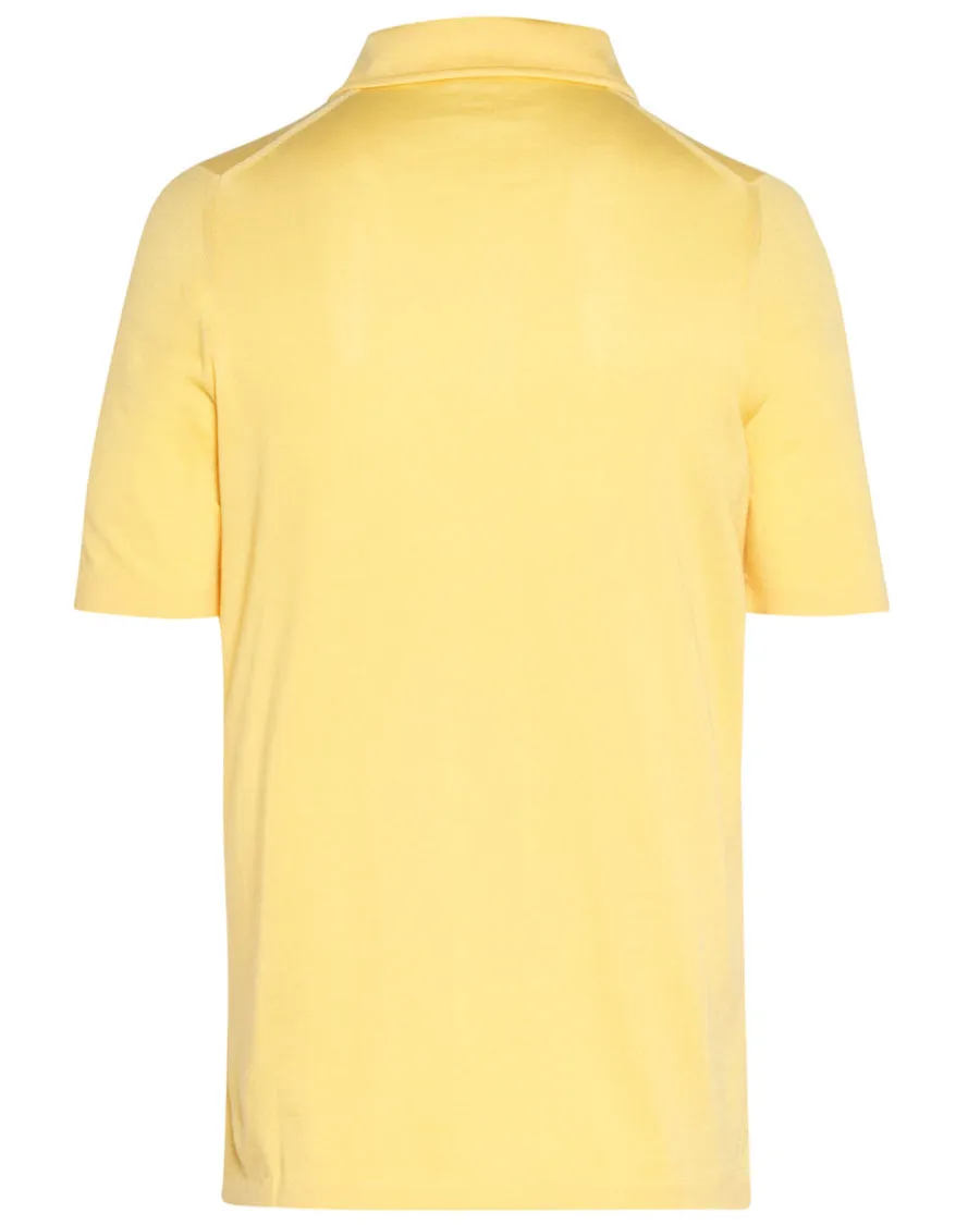 Yellow Cotton Self Collar Short Sleeve Polo