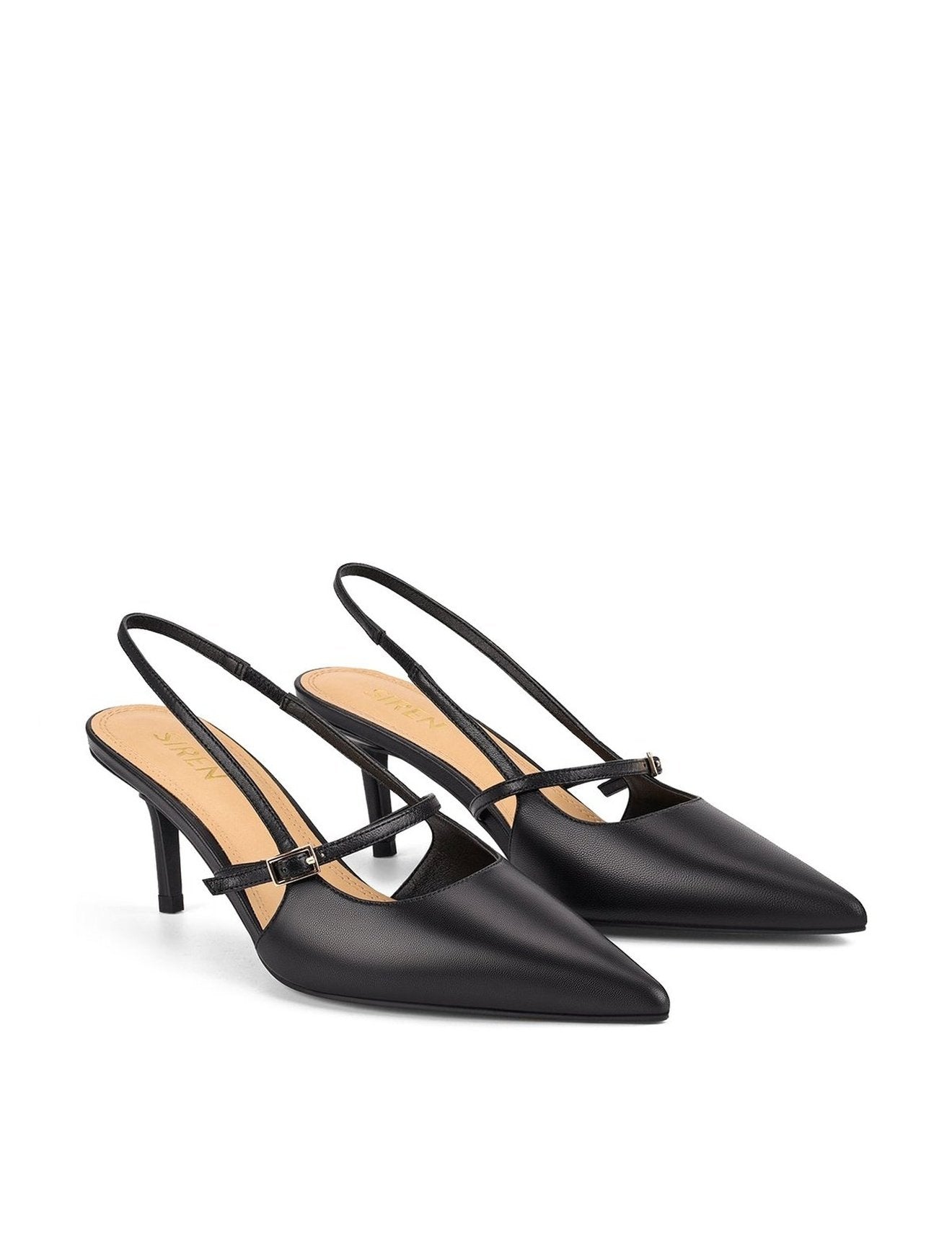 York Slingback Heel - Black Leather