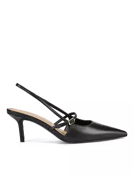 York Slingback Heel - Black Leather